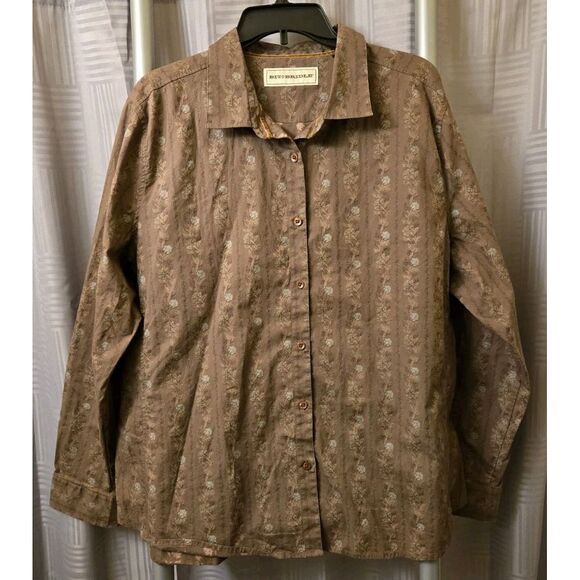 Bit & Bridle Womens‎ Western Shirt Large Long Sleeve Floral Themed Brown - Picture 1 of 7